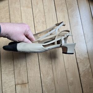 Elegant Beige and Black Slingback Heels